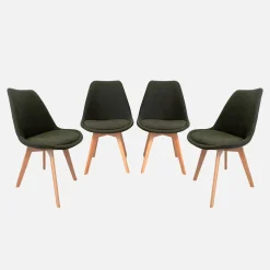 Silla escandinava de madera de haya y pana fina, set de 4