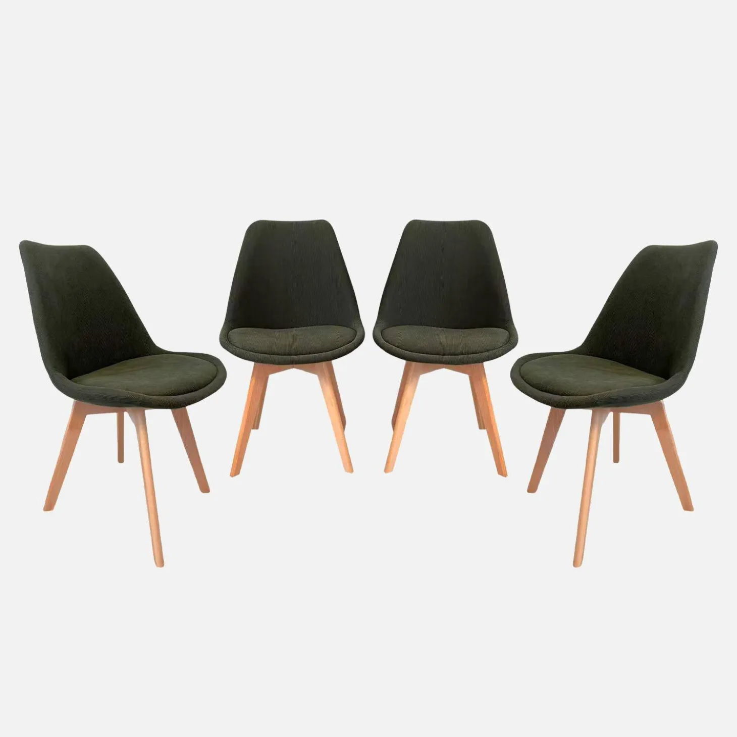 Silla escandinava de madera de haya y pana fina, set de 4