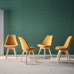 Silla escandinava de madera de haya y pana fina, set de 4