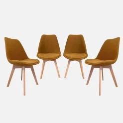 Silla escandinava de madera de haya y pana fina, set de 4