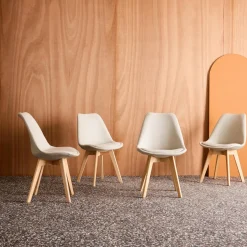 Silla escandinava de madera de haya y tela simple, set de 4