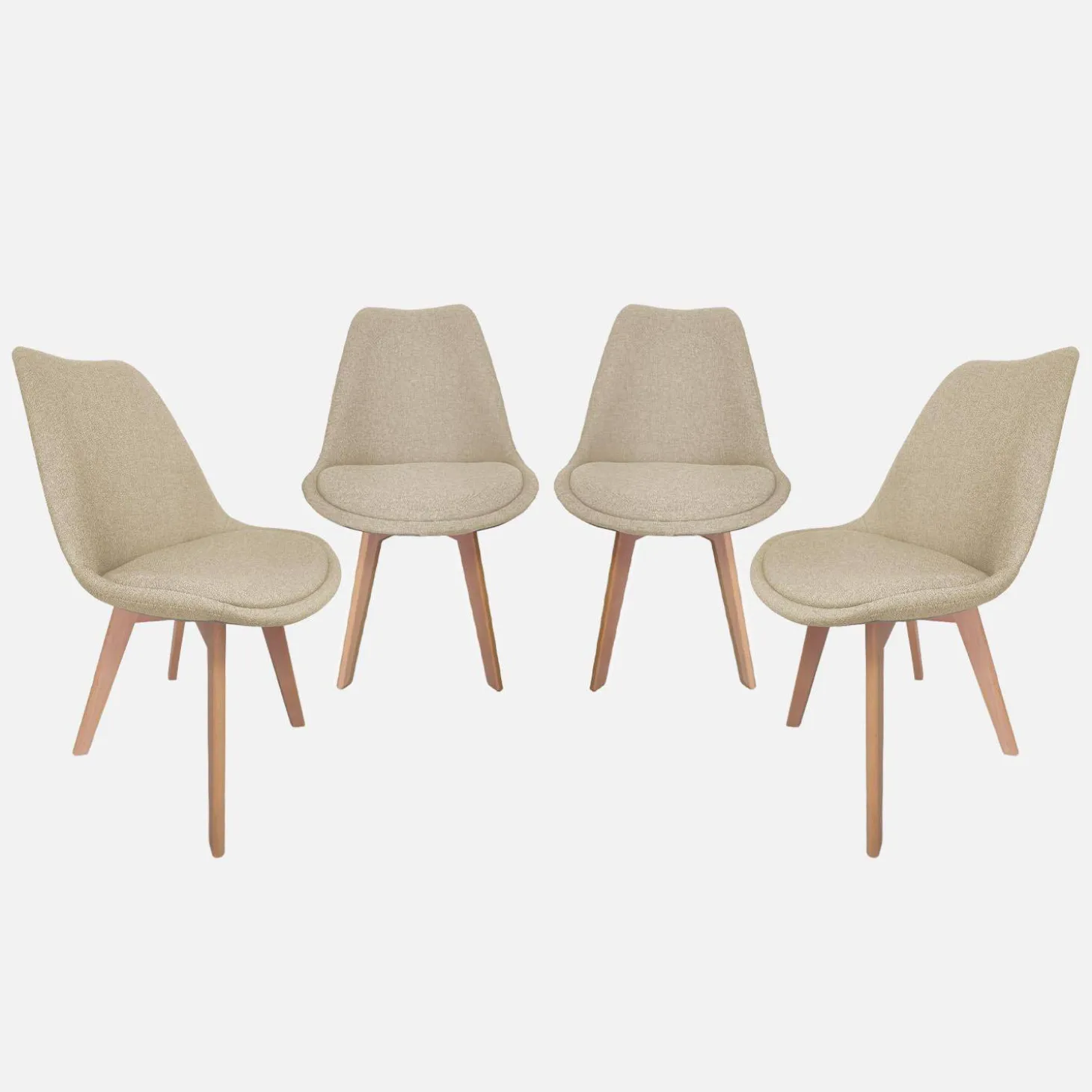 Silla escandinava de madera de haya y tela simple, set de 4