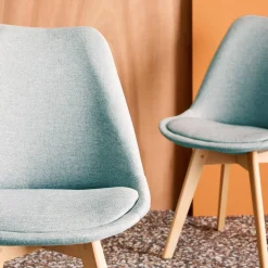 Silla escandinava de madera de haya y tela simple, set de 4