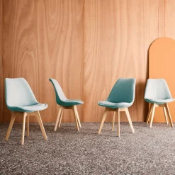 Silla escandinava de madera de haya y tela simple, set de 4