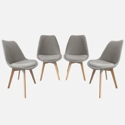 Silla escandinava de madera de haya y borreguito texturizada, set de 4