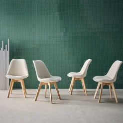 Silla escandinava de madera de haya y pana fina, set de 4