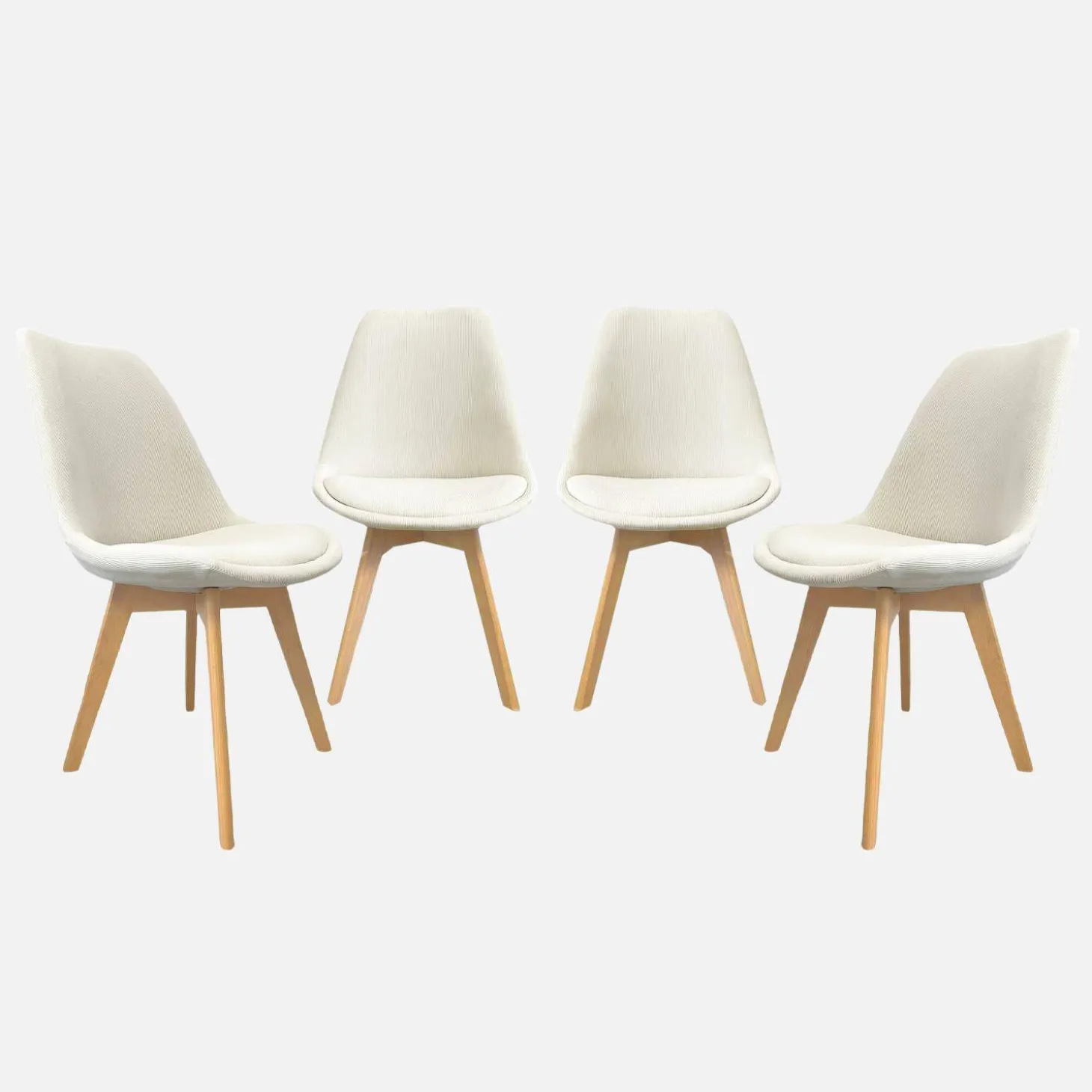 Silla escandinava de madera de haya y pana fina, set de 4