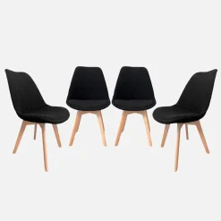 Silla escandinava de madera de haya y pana fina, set de 4