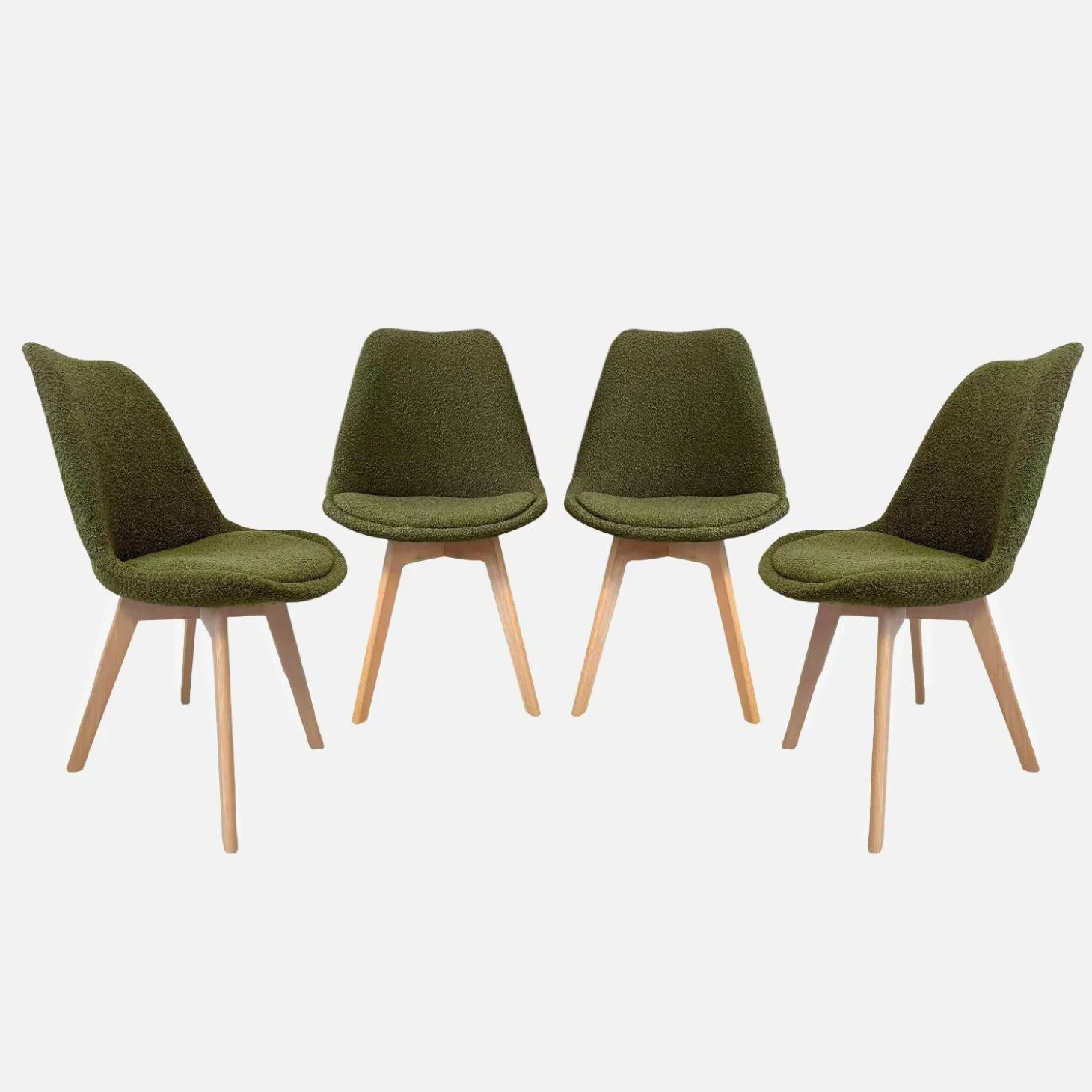 Silla escandinava de madera de haya y borreguito texturizada, set de 4