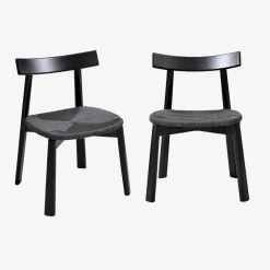 Silla escandinava de madera de hevea con asiento de cuerda, set de 2
