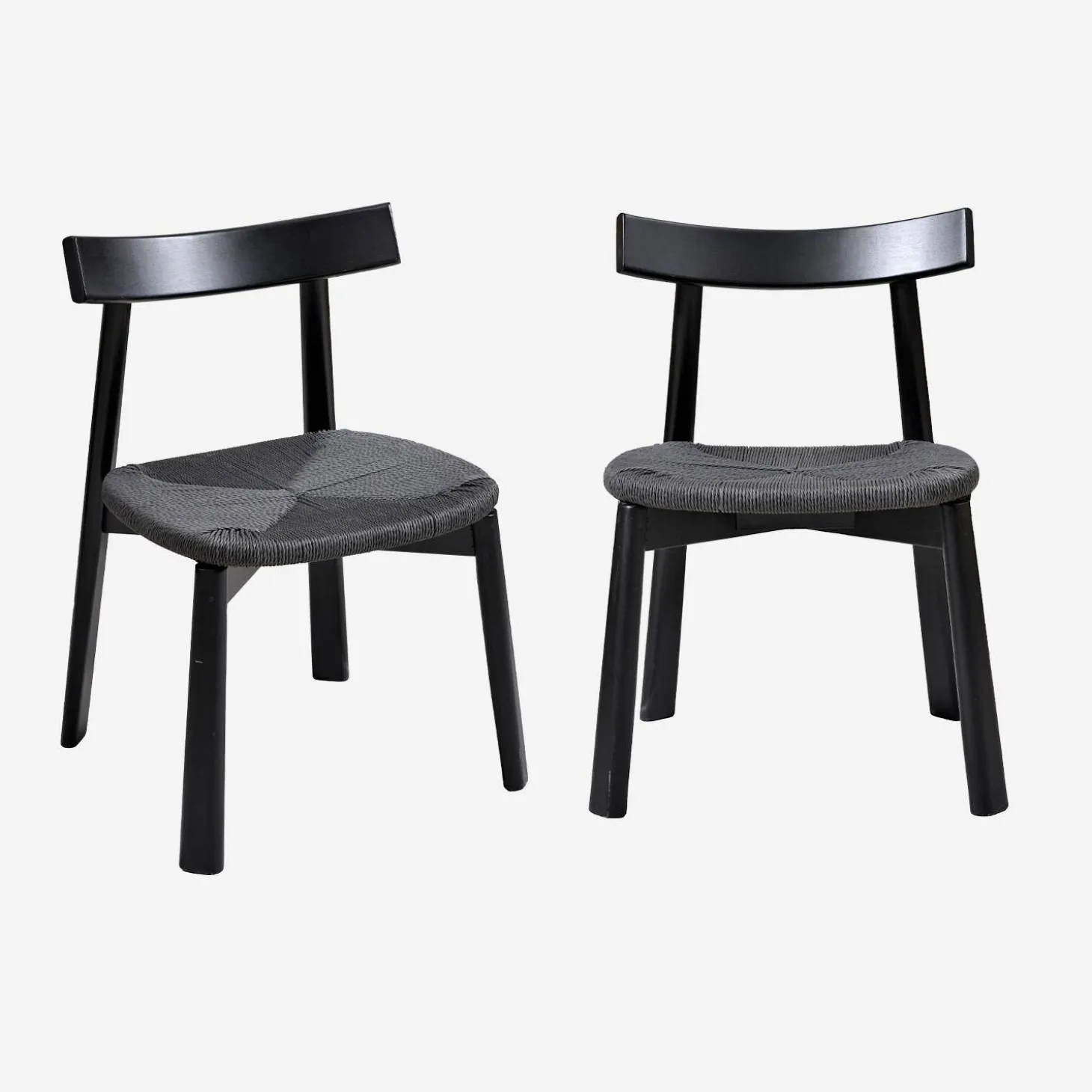Silla escandinava de madera de hevea con asiento de cuerda, set de 2