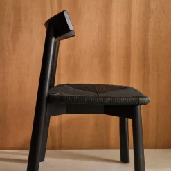 Silla escandinava de madera de hevea con asiento de cuerda, set de 2