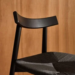 Silla escandinava de madera de hevea con asiento de cuerda, set de 2