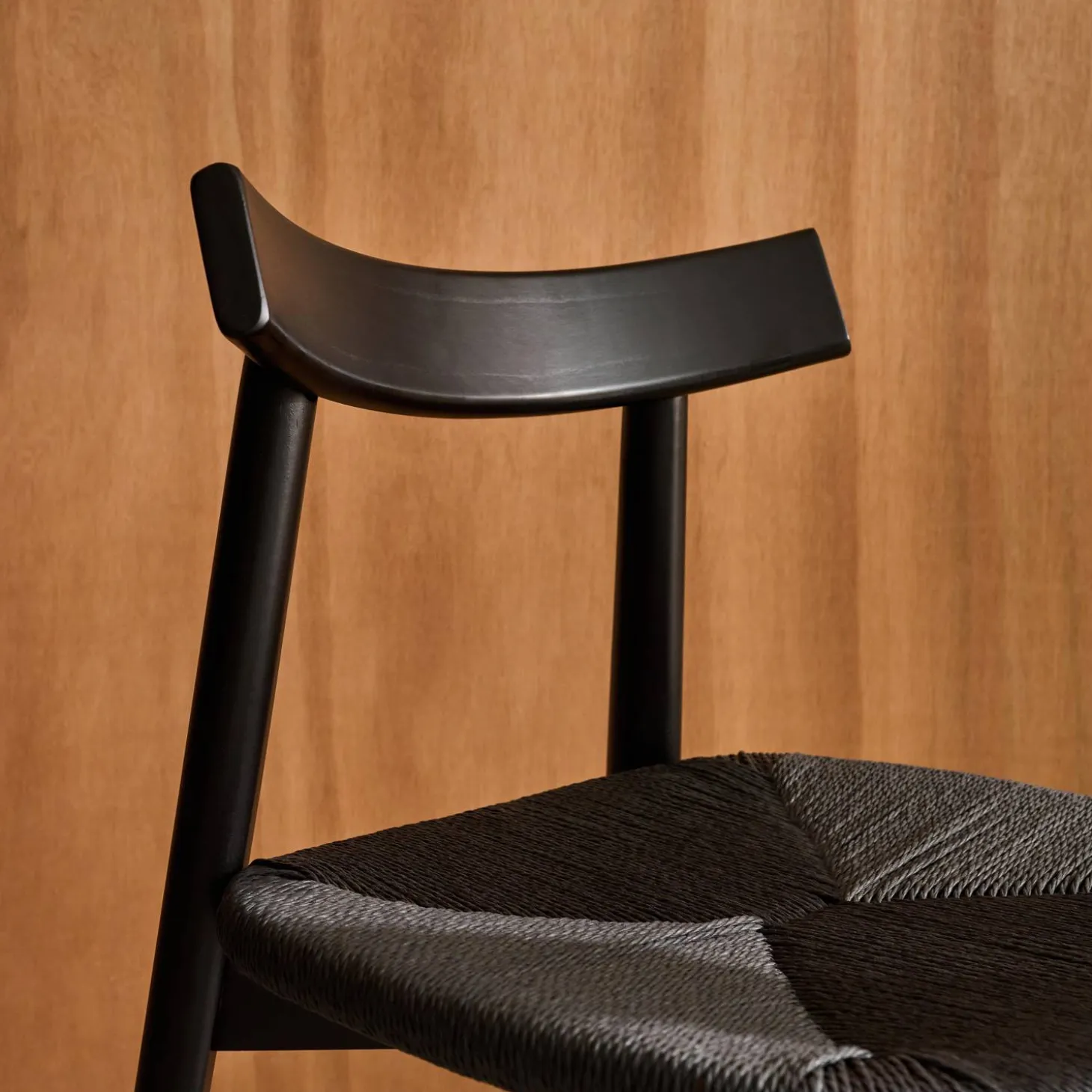 Silla escandinava de madera de hevea con asiento de cuerda, set de 2
