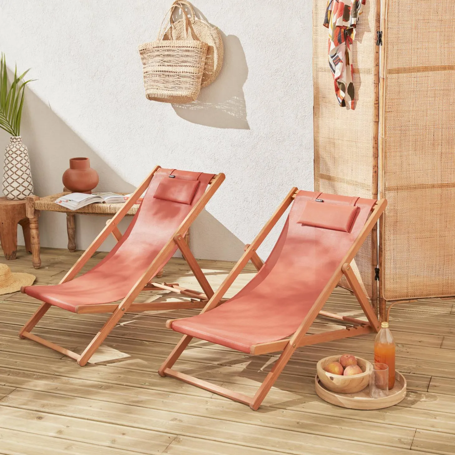 Silla plegable de madera de eucalipto, set de 2