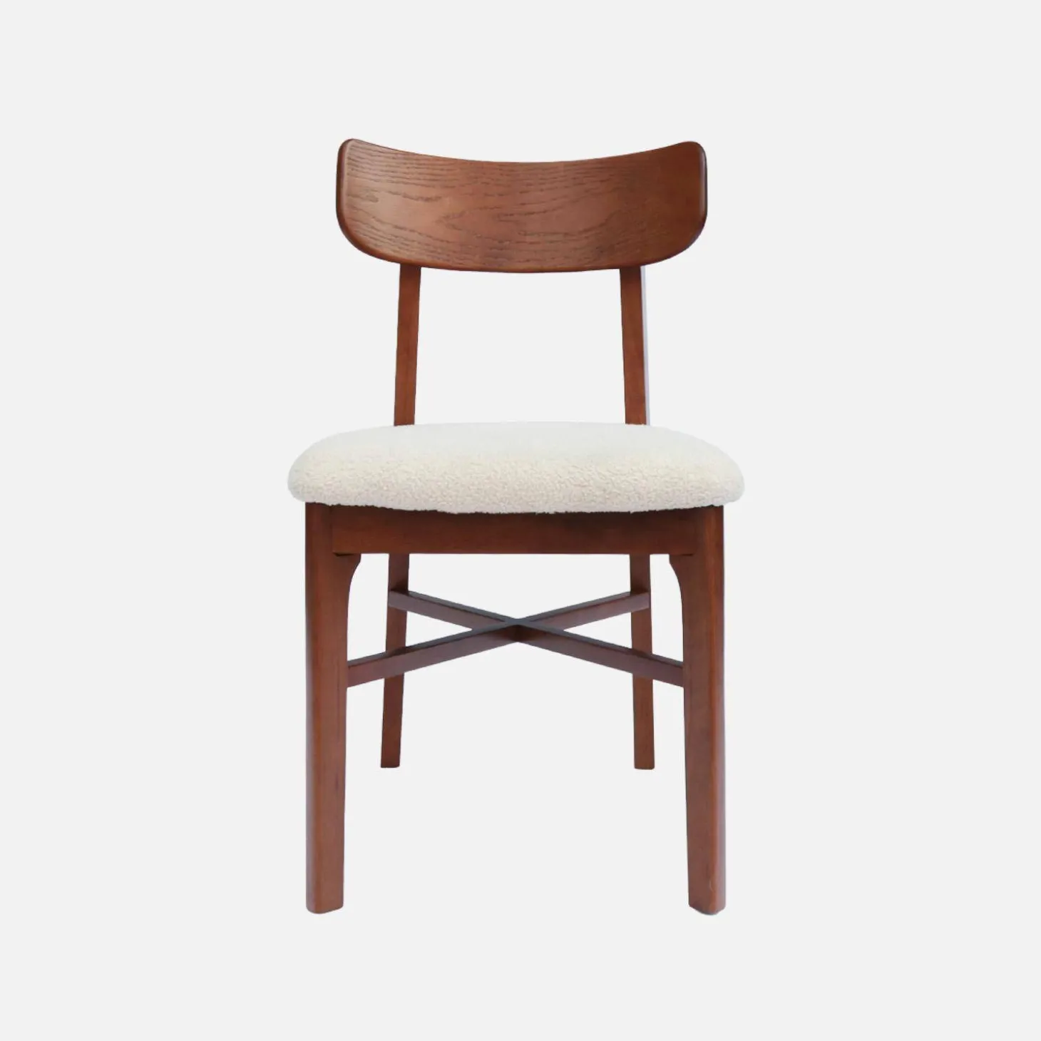 Silla vintage de madera de hevea y borreguito, set de 2