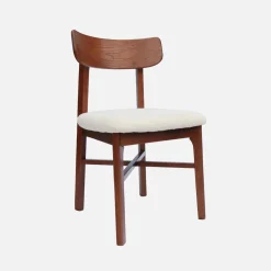 Silla vintage de madera de hevea y borreguito, set de 2