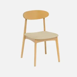 Silla vintage de madera de hevea natural y tela, set de 2