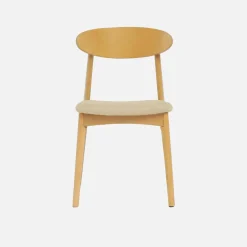 Silla vintage de madera de hevea natural y tela, set de 2