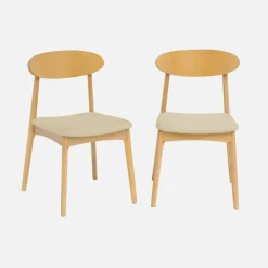 Silla vintage de madera de hevea natural y tela, set de 2