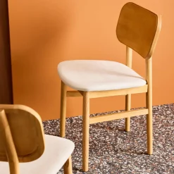 Silla vintage de madera de hevea y tela, set de 2