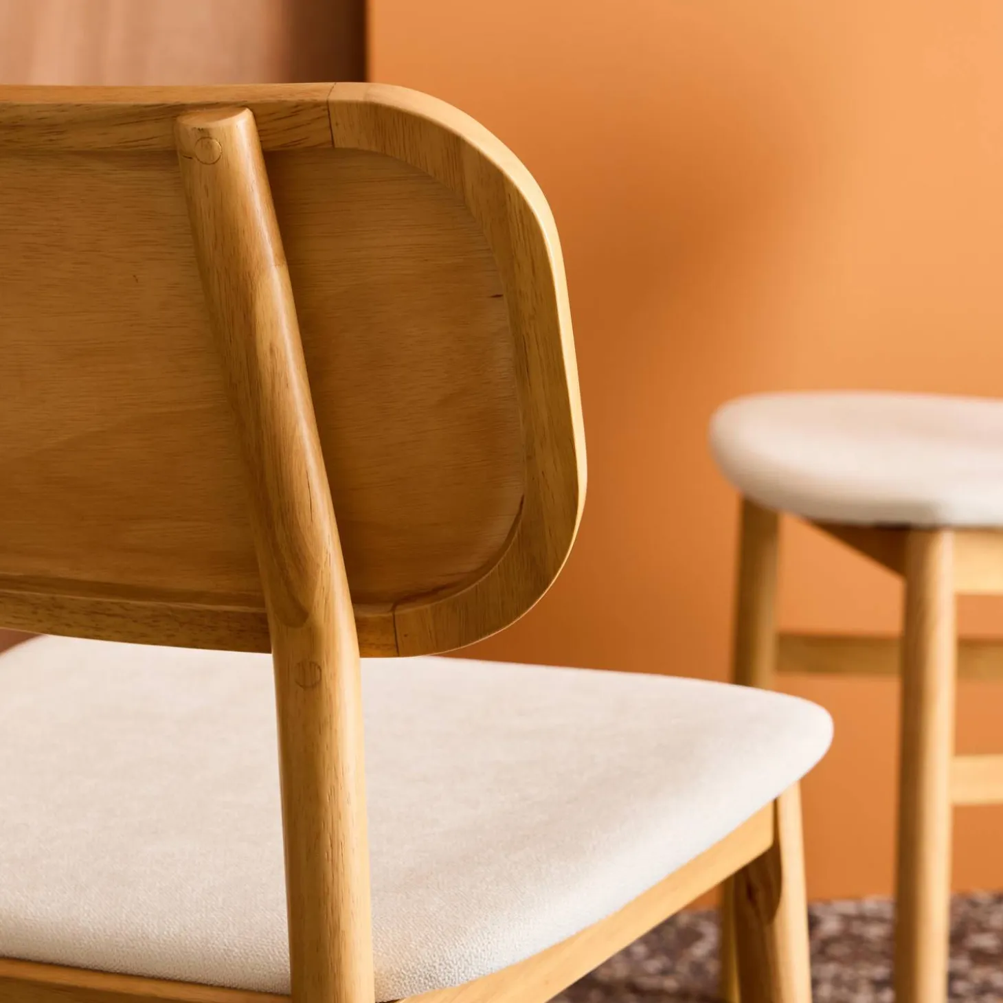Silla vintage de madera de hevea y tela, set de 2