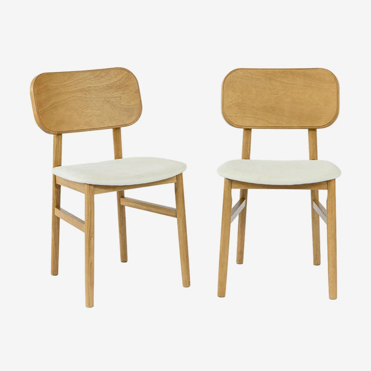 Silla vintage de madera de hevea y tela, set de 2