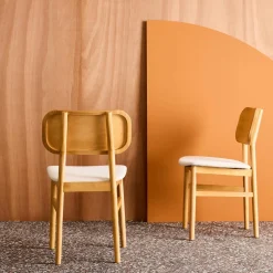 Silla vintage de madera de hevea y tela, set de 2