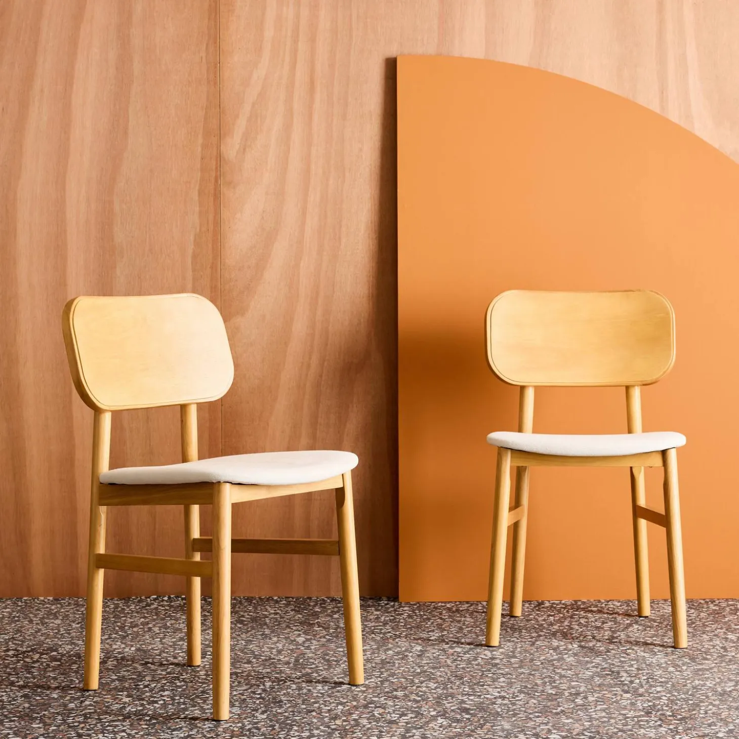 Silla vintage de madera de hevea y tela, set de 2