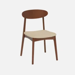 Silla vintage de madera de hevea nogal y tela, set de 2