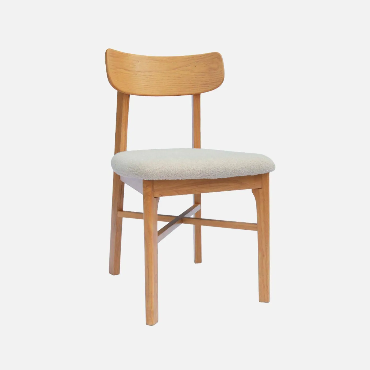 Silla vintage de madera de hevea y borreguito, set de 2
