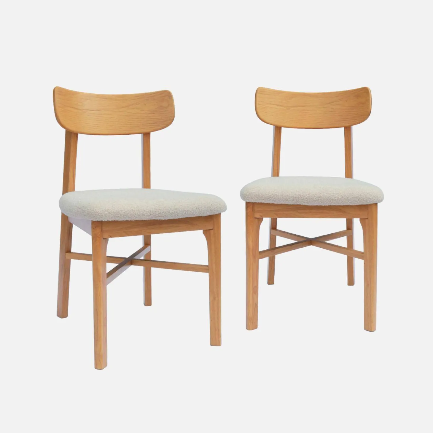 Silla vintage de madera de hevea y borreguito, set de 2