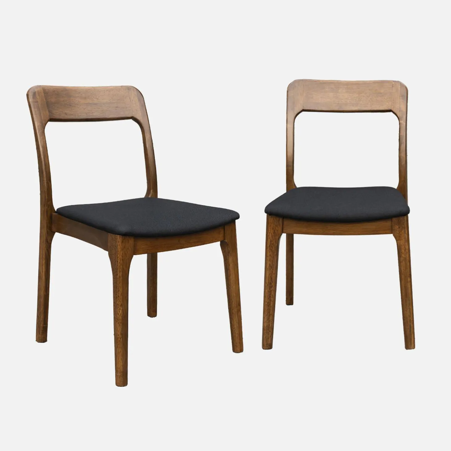 Silla vintage de madera de caucho y tela, set de 2