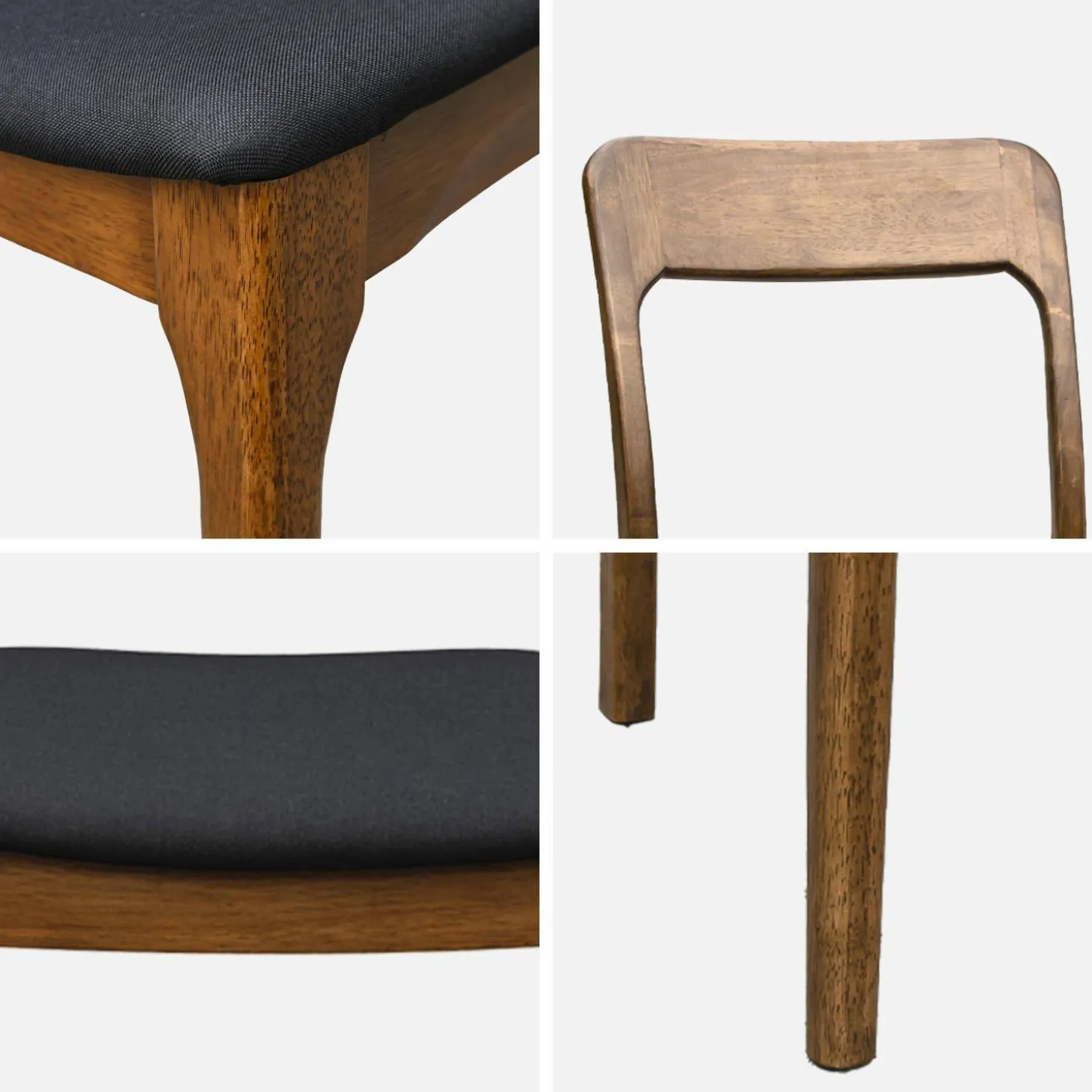 Silla vintage de madera de caucho y tela, set de 2