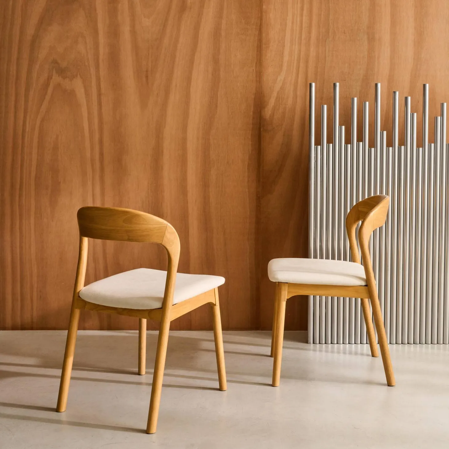 Silla vintage de madera de hevea y tela, set de 2