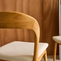 Silla vintage de madera de hevea y tela, set de 2