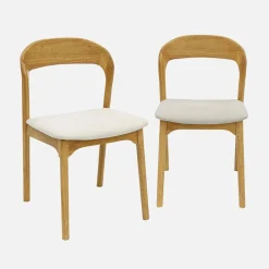 Silla vintage de madera de hevea y tela, set de 2