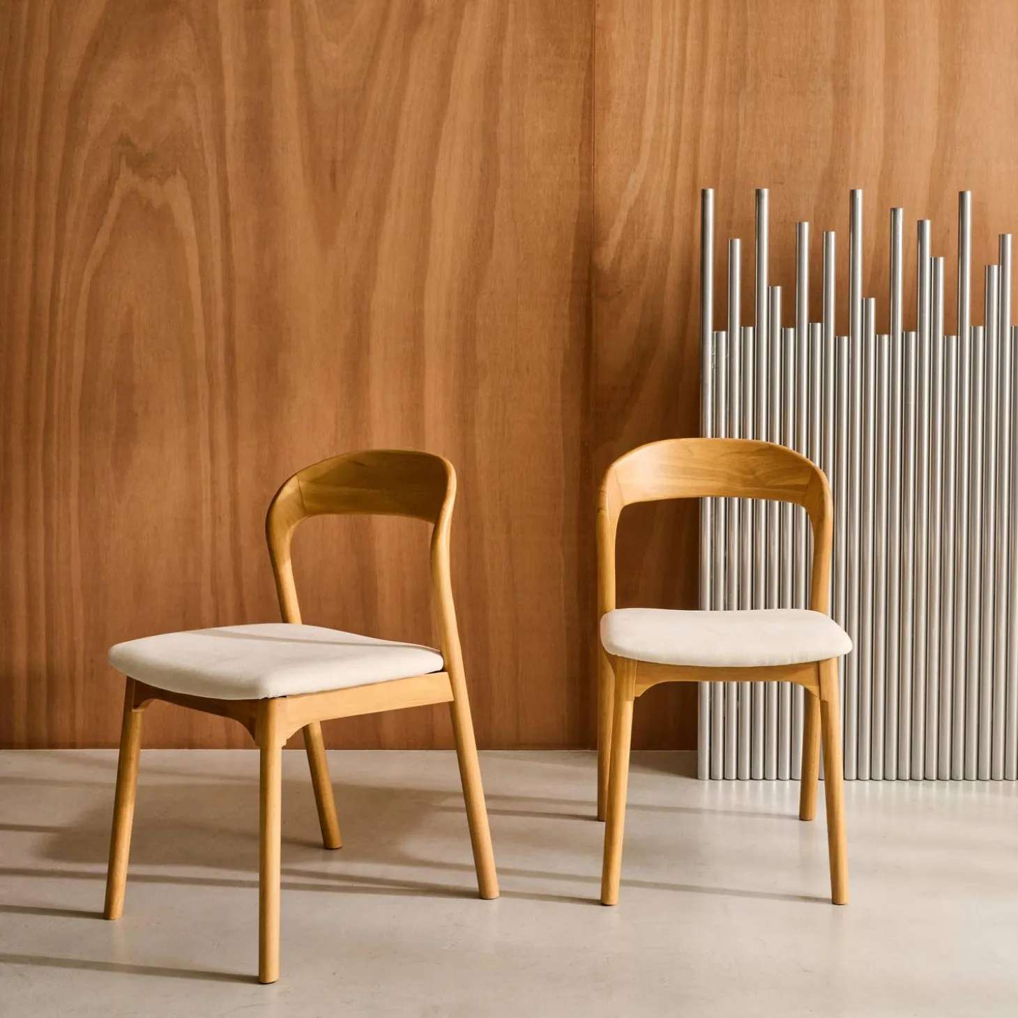 Silla vintage de madera de hevea y tela, set de 2