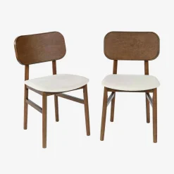 Silla vintage de madera de hevea y tela, set de 2