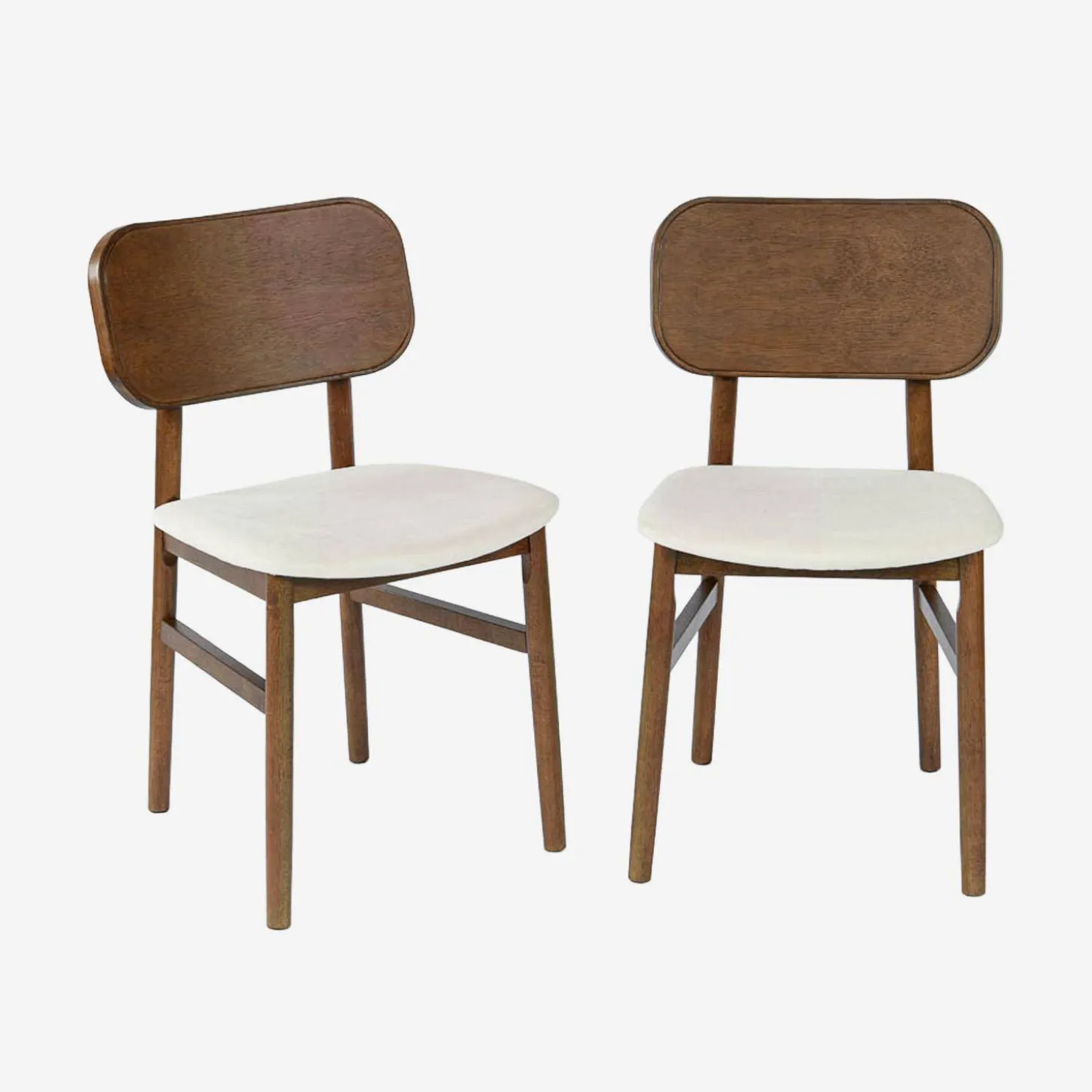 Silla vintage de madera de hevea y tela, set de 2