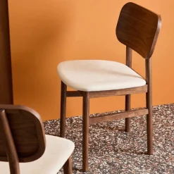 Silla vintage de madera de hevea y tela, set de 2