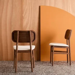 Silla vintage de madera de hevea y tela, set de 2