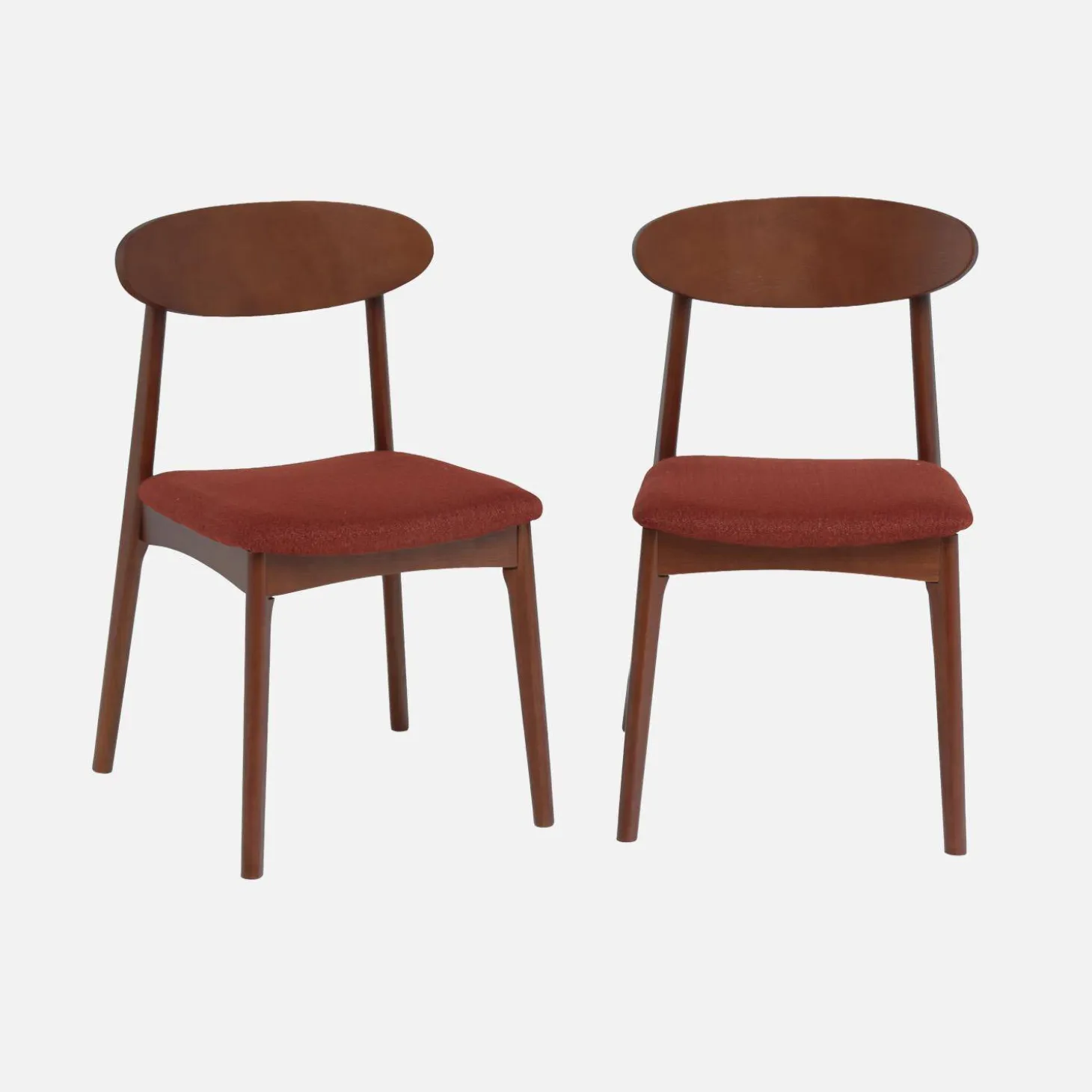 Silla vintage de madera de hevea nogal y tela, set de 2