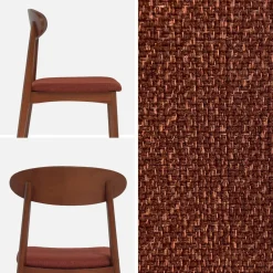 Silla vintage de madera de hevea nogal y tela, set de 2