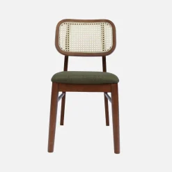 Silla vintage de madera de hevea y rejilla, set de 2