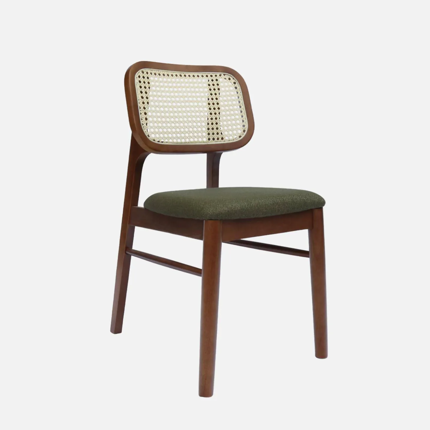 Silla vintage de madera de hevea y rejilla, set de 2