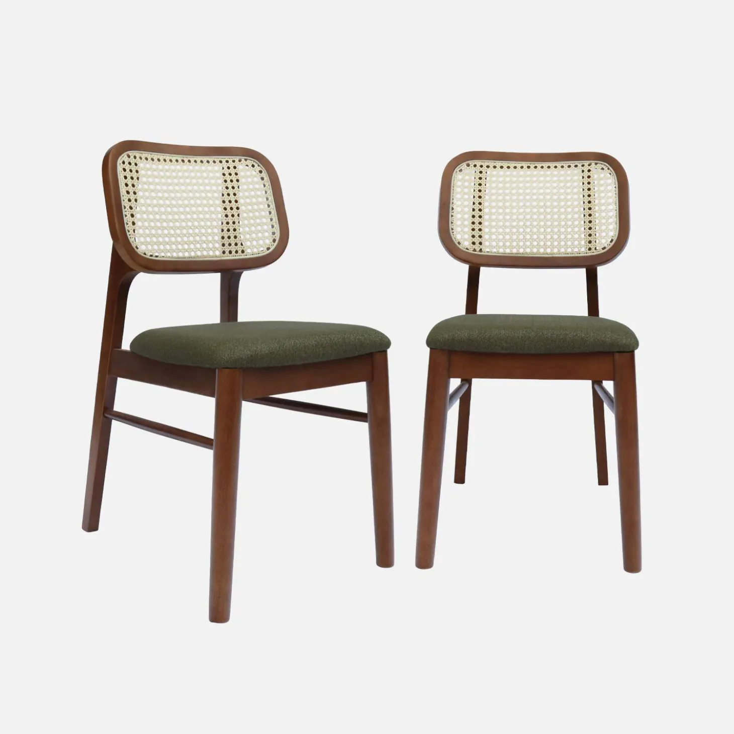 Silla vintage de madera de hevea y rejilla, set de 2