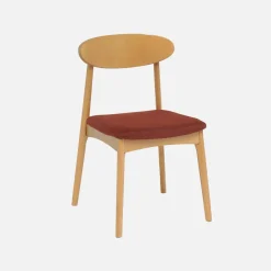 Silla vintage de madera de hevea natural y tela, set de 2