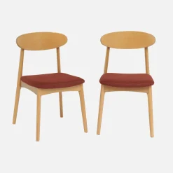 Silla vintage de madera de hevea natural y tela, set de 2