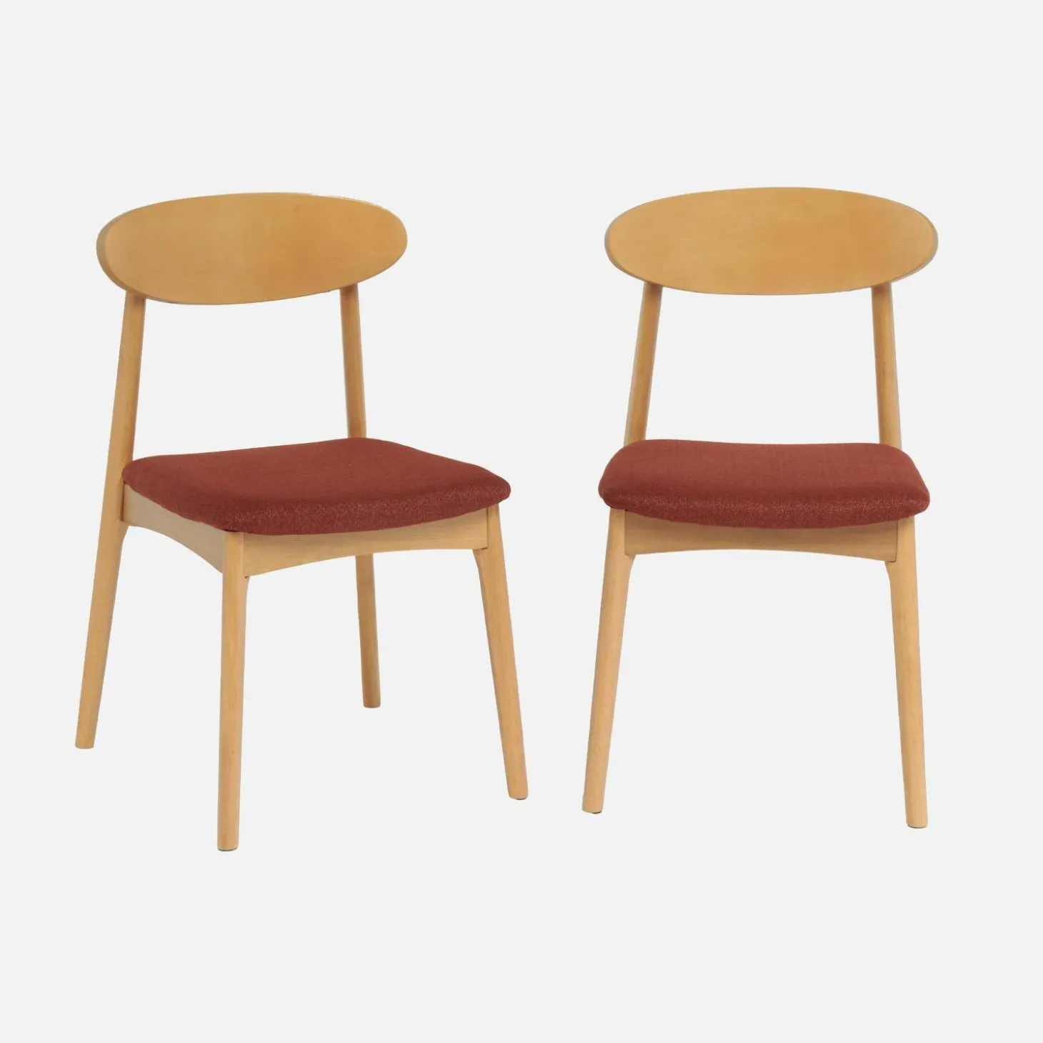 Silla vintage de madera de hevea natural y tela, set de 2